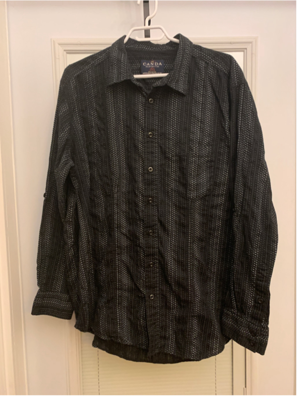 Men's C&A Casual Button Down Shirt XXL Black White polka Striped